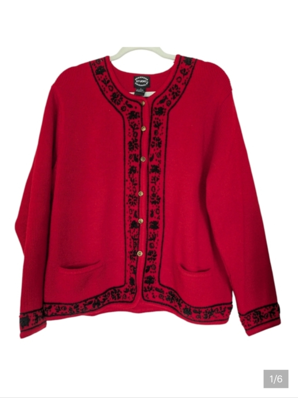 Designers Originals Studio Red & Black Embroidered‎ Cardigan Sweater